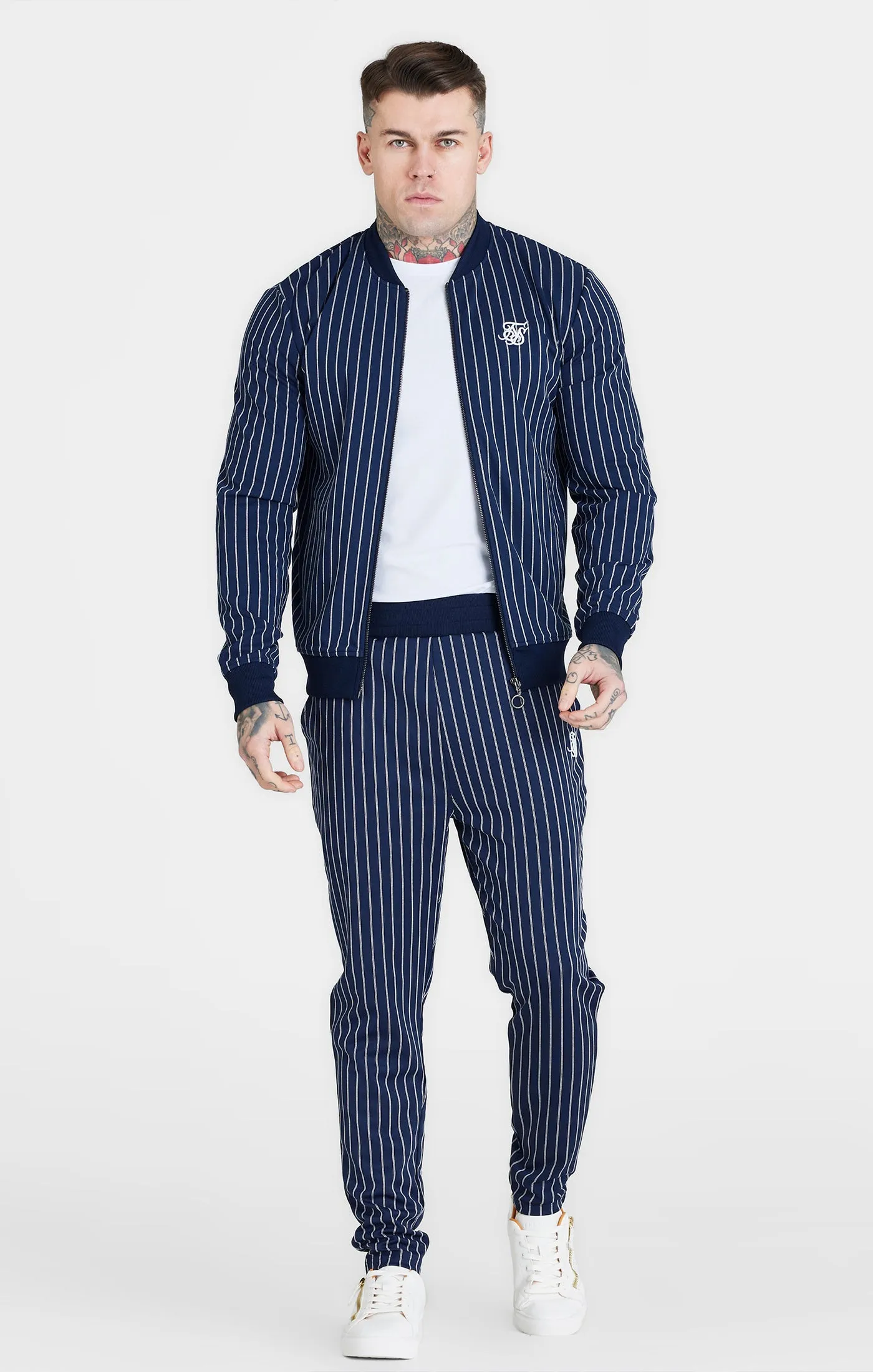 SikSilk Pinstripe Bomber - Navy sold by Siksilk product image thumbnail 3