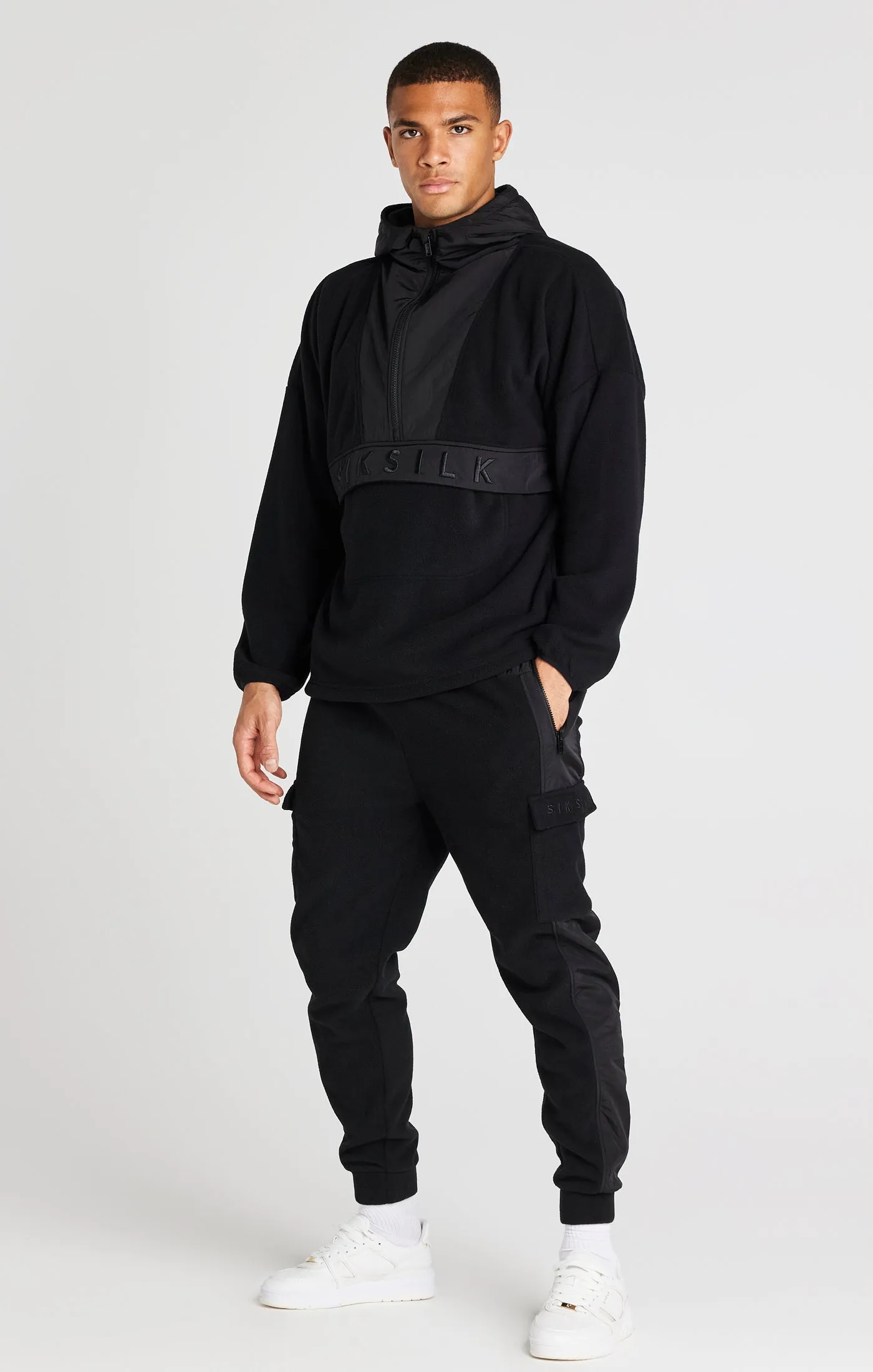 Black Half Zip Polar Fleece Hoodie sold by Siksilk product image thumbnail 3