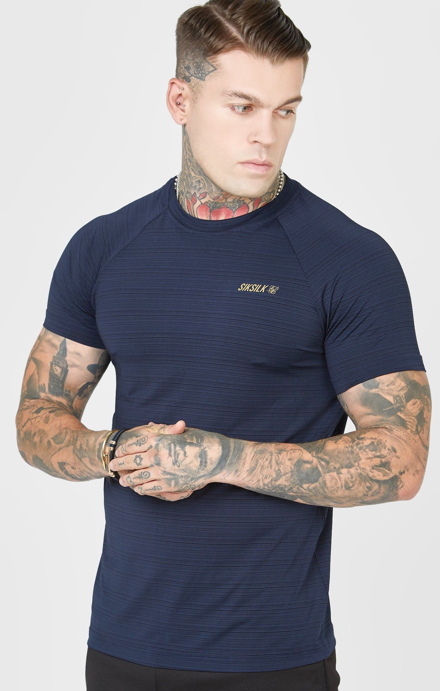Navy Sports Textured Look T-Shirt sold by Siksilk