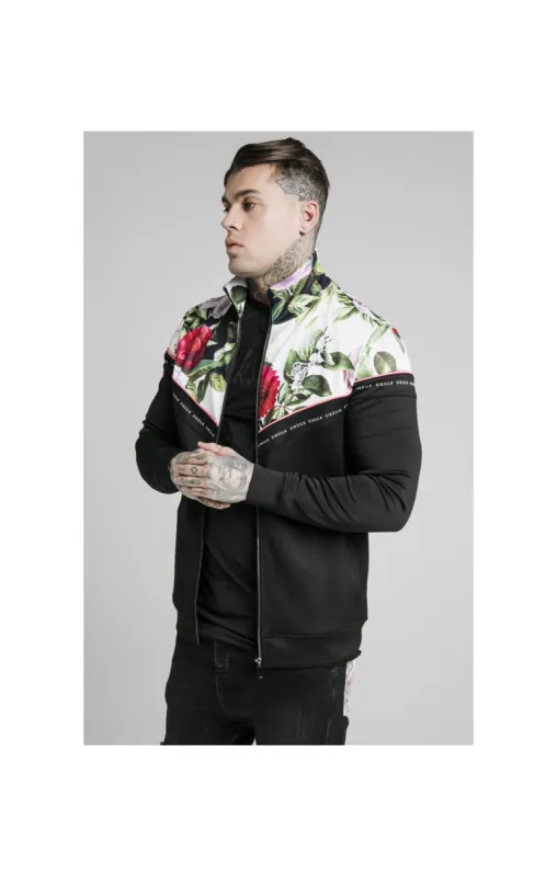 SikSilk Floral Pixel Funnel Neck Zip Through Hoodie - Black & Floral Pixel sold by Siksilk