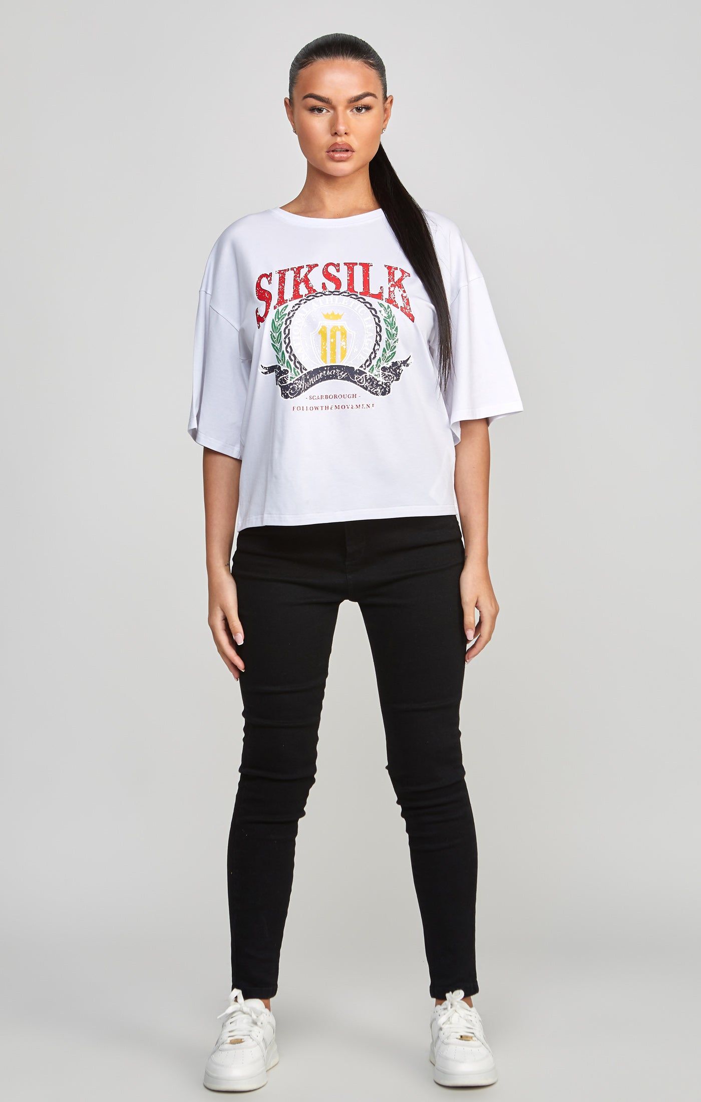 White Varsity Crop T-Shirt sold by Siksilk product image thumbnail 6