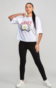White Varsity Crop T-Shirt sold by Siksilk