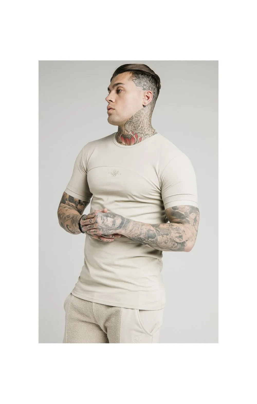 SikSilk Cut & Sew Gym Tee - Stone sold by Siksilk