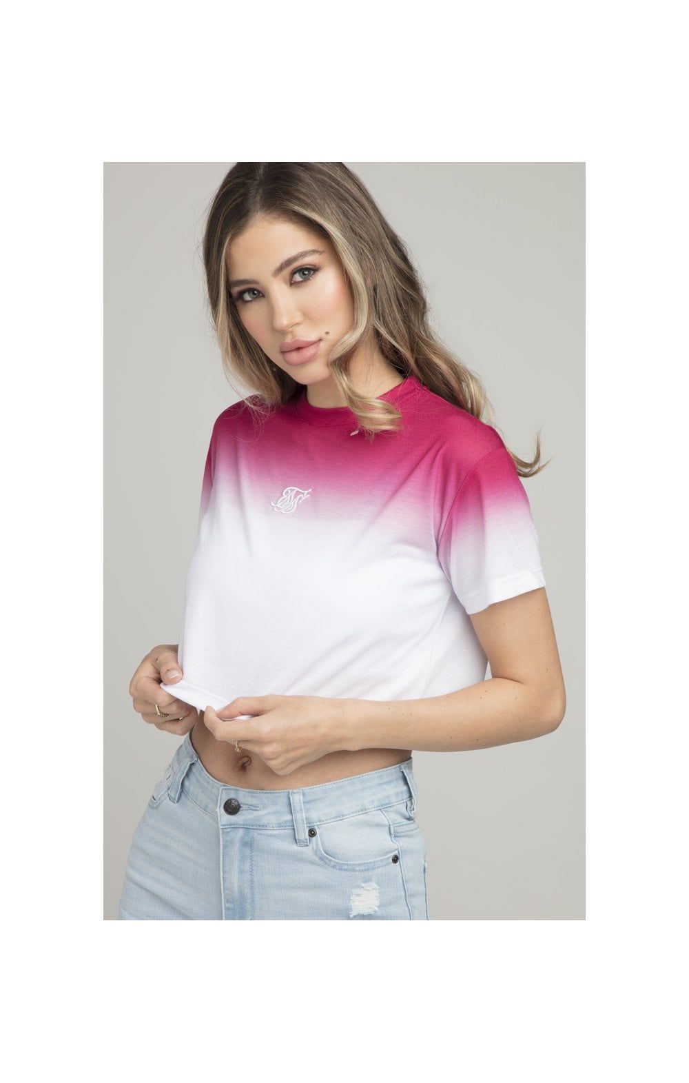 SikSilk High Fade Crop Tee - Pink & White sold by Siksilk