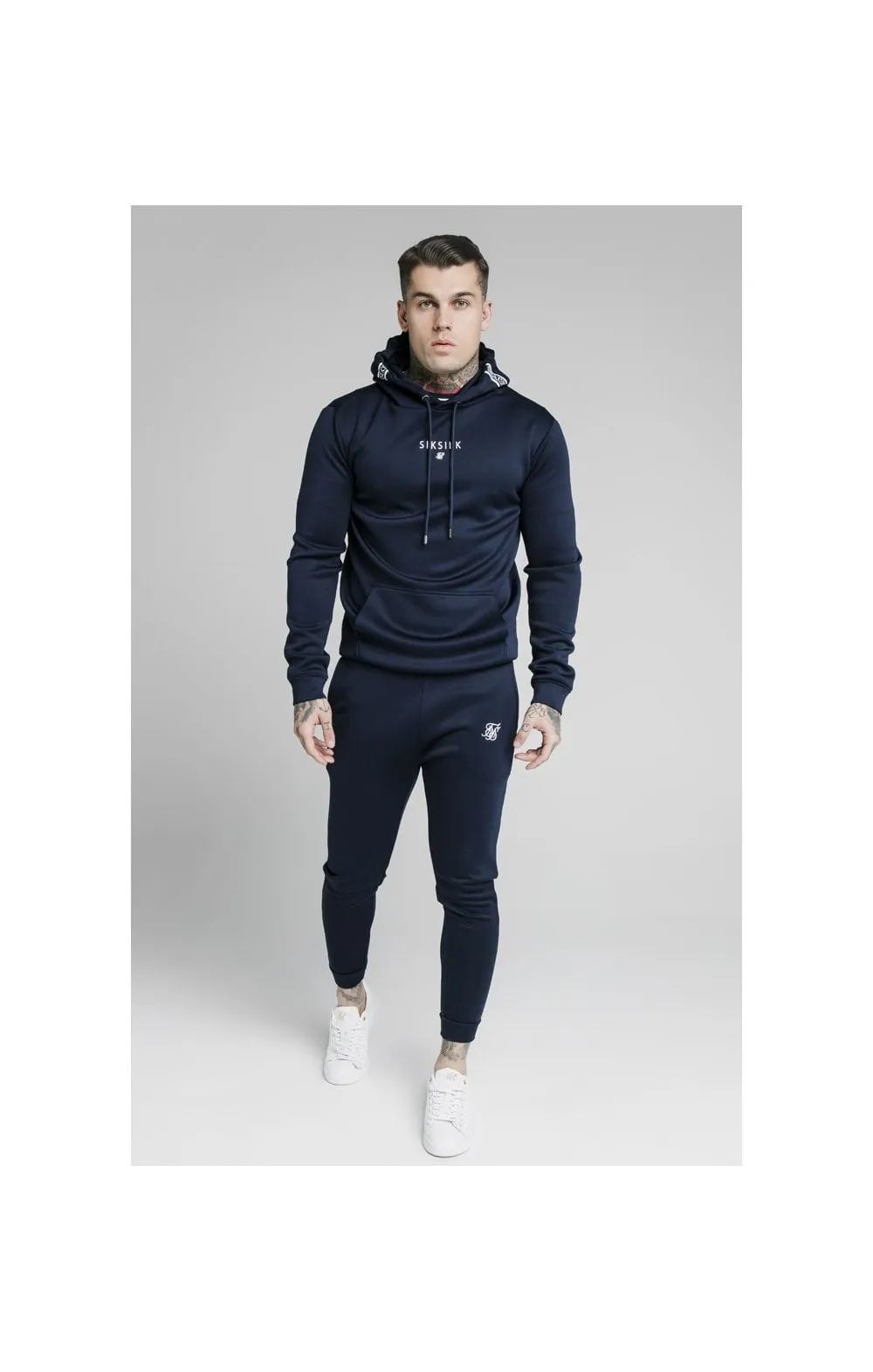 SikSilk Element Muscle Fit Overhead Hoodie - Navy & White sold by Siksilk product image thumbnail 4