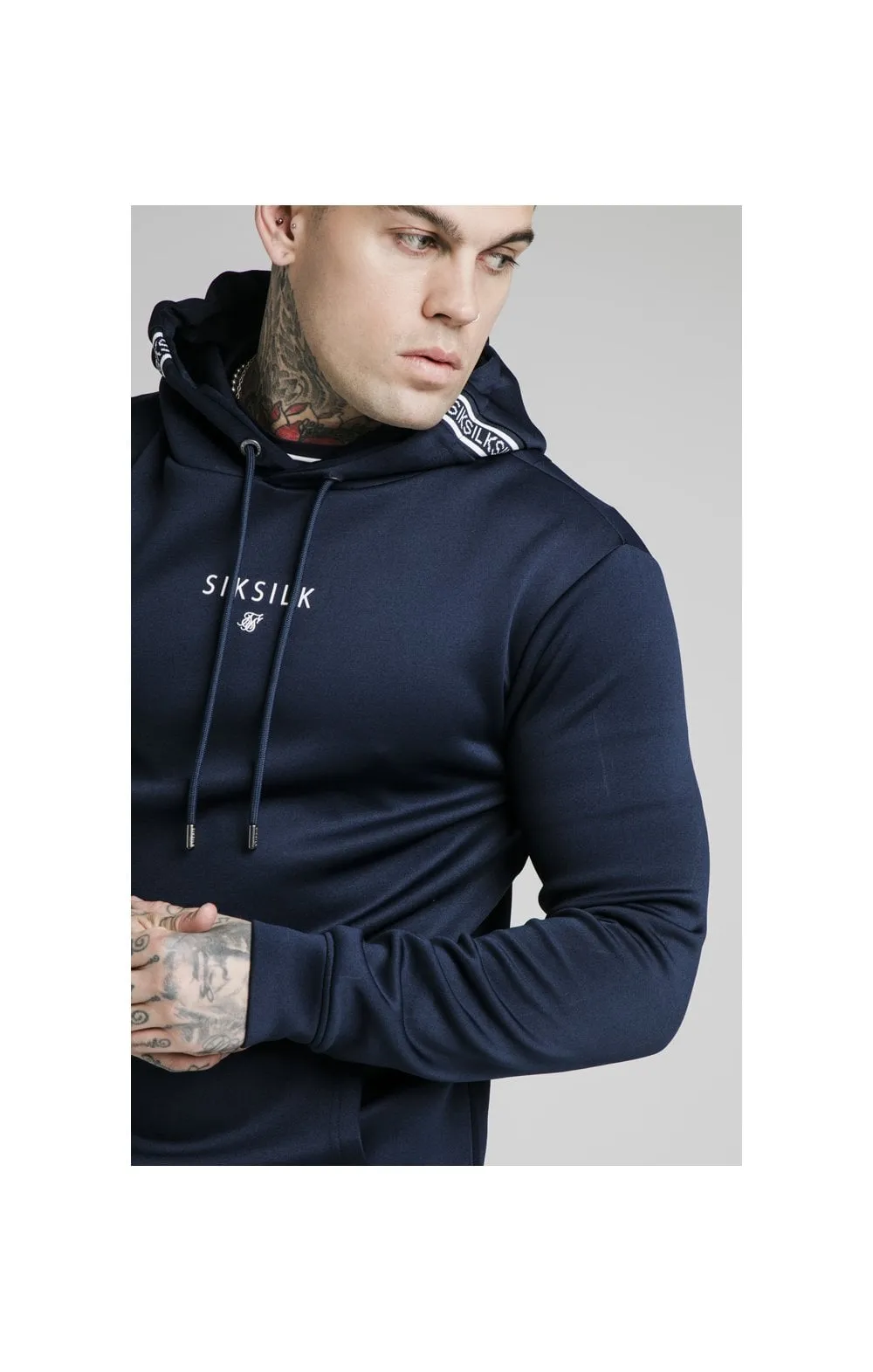 SikSilk Element Muscle Fit Overhead Hoodie - Navy & White sold by Siksilk