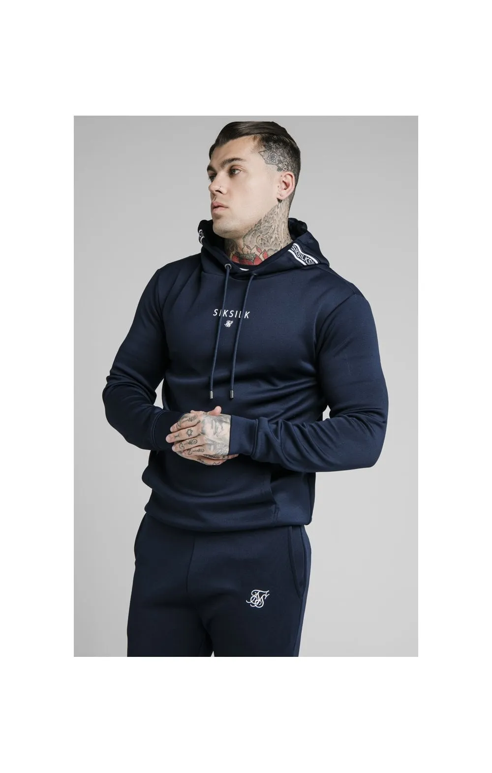 SikSilk Element Muscle Fit Overhead Hoodie - Navy & White sold by Siksilk product image thumbnail 2