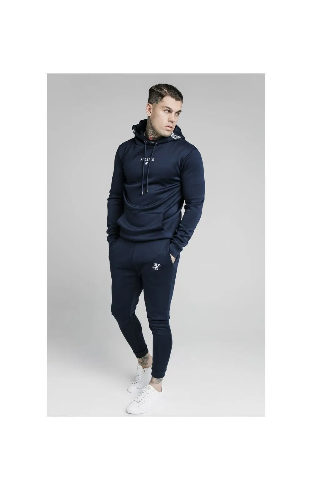 SikSilk Element Muscle Fit Overhead Hoodie - Navy & White sold by Siksilk product image thumbnail 3