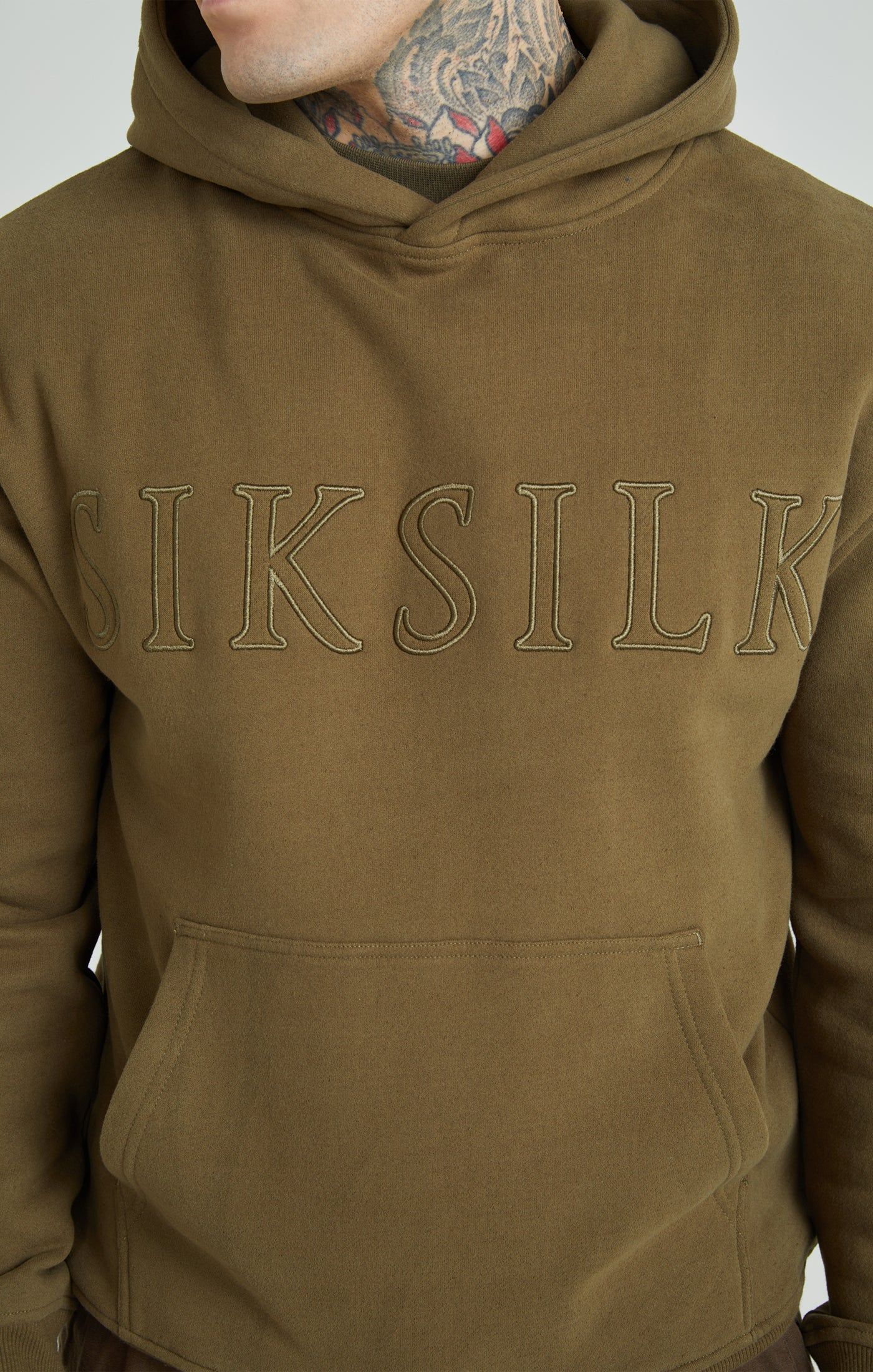 Khaki Applique Logo Relaxed Fit Overhead Hoodie sold by Siksilk product image thumbnail 4