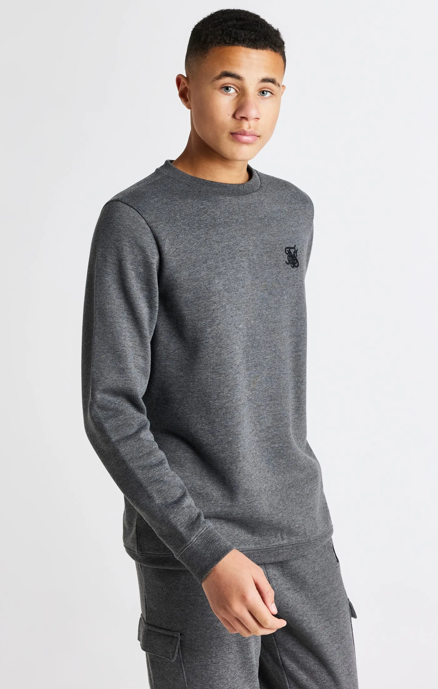 Boys Dark Grey Marl Crew Sweatshirt sold by Siksilk