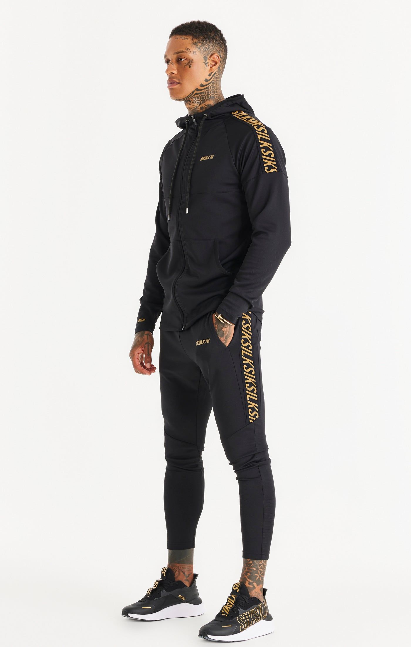 Black Sports Zip Through Tape Hoodie sold by Siksilk product image thumbnail 6