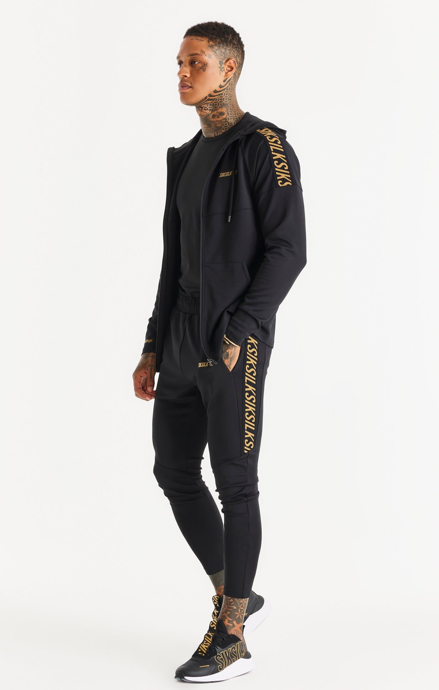 Black Sports Zip Through Tape Hoodie sold by Siksilk product image thumbnail 4