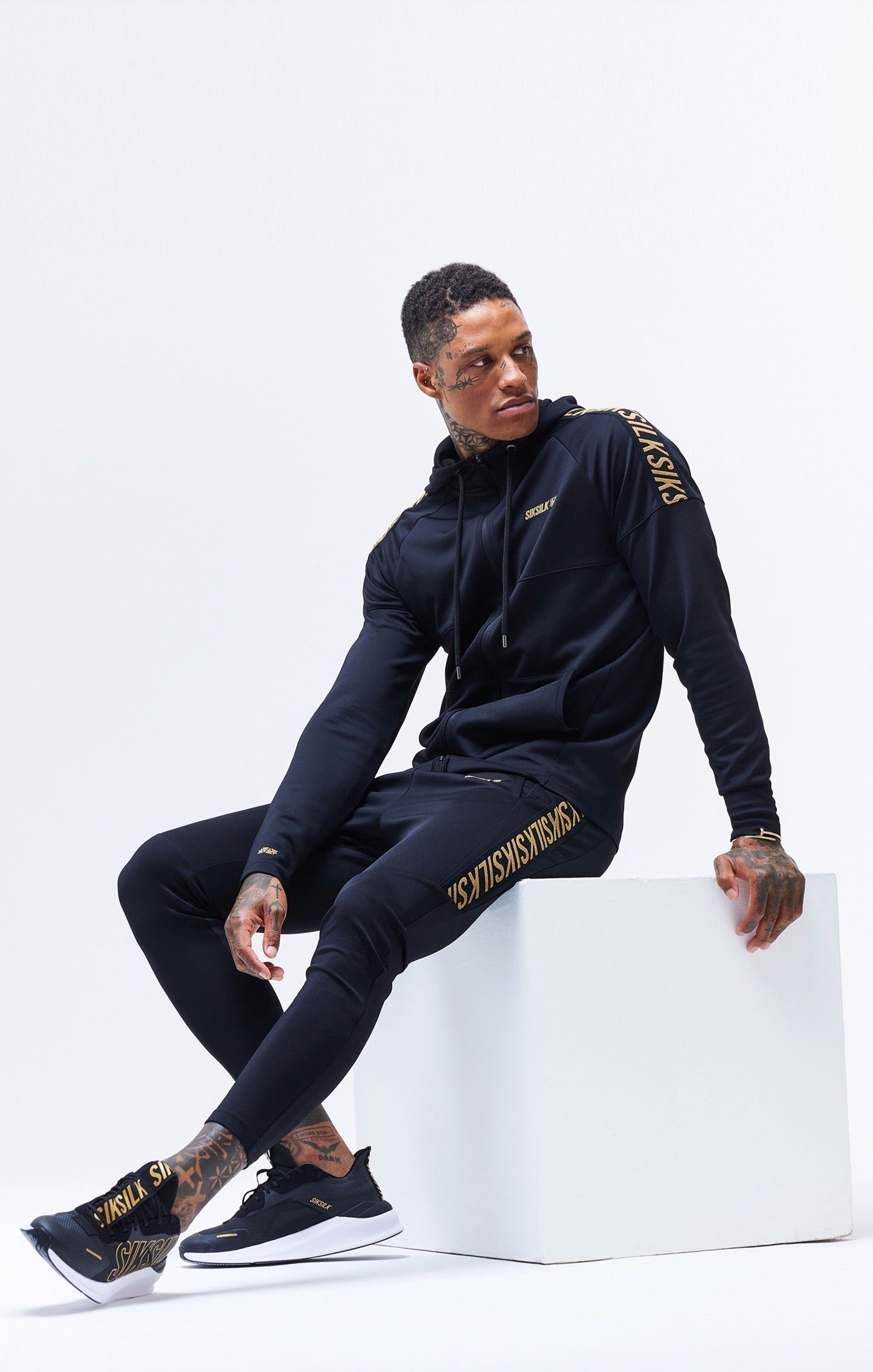 Black Sports Zip Through Tape Hoodie sold by Siksilk product image thumbnail 8