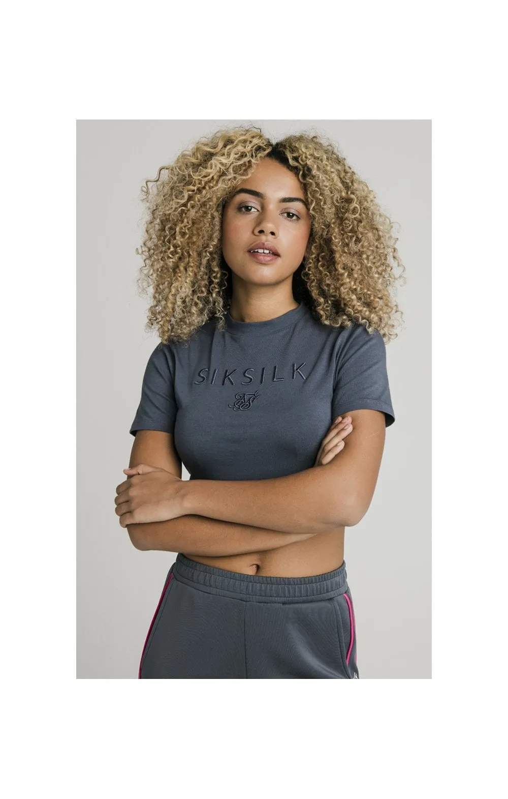 SikSilk Luxury Embroidered Crop Tee - Grey sold by Siksilk