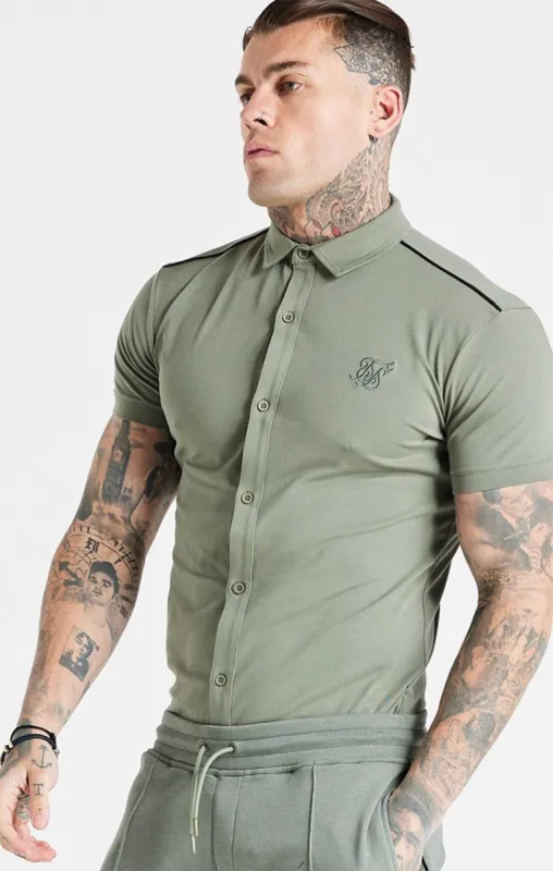 Khaki Grandad Collar Shirt sold by Siksilk