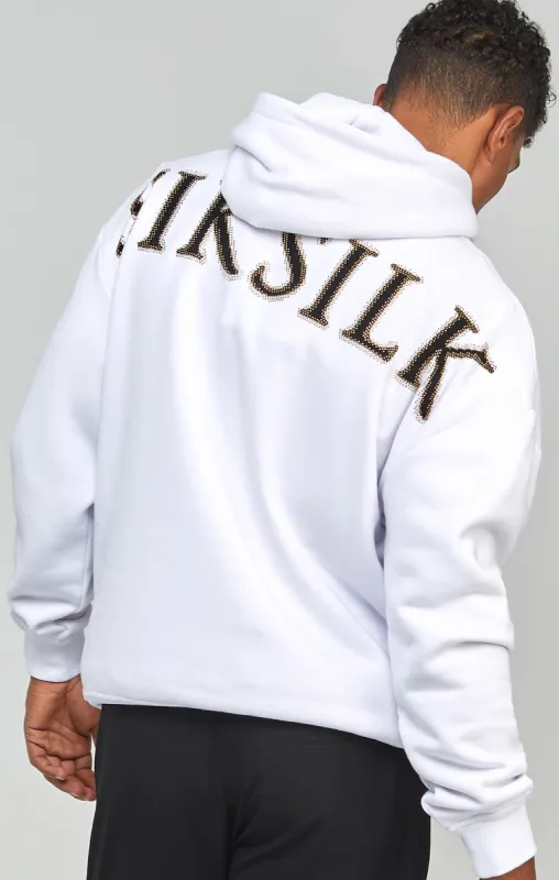White Rhinestone Logo Oversized Fit Overhead Hoodie sold by Siksilk