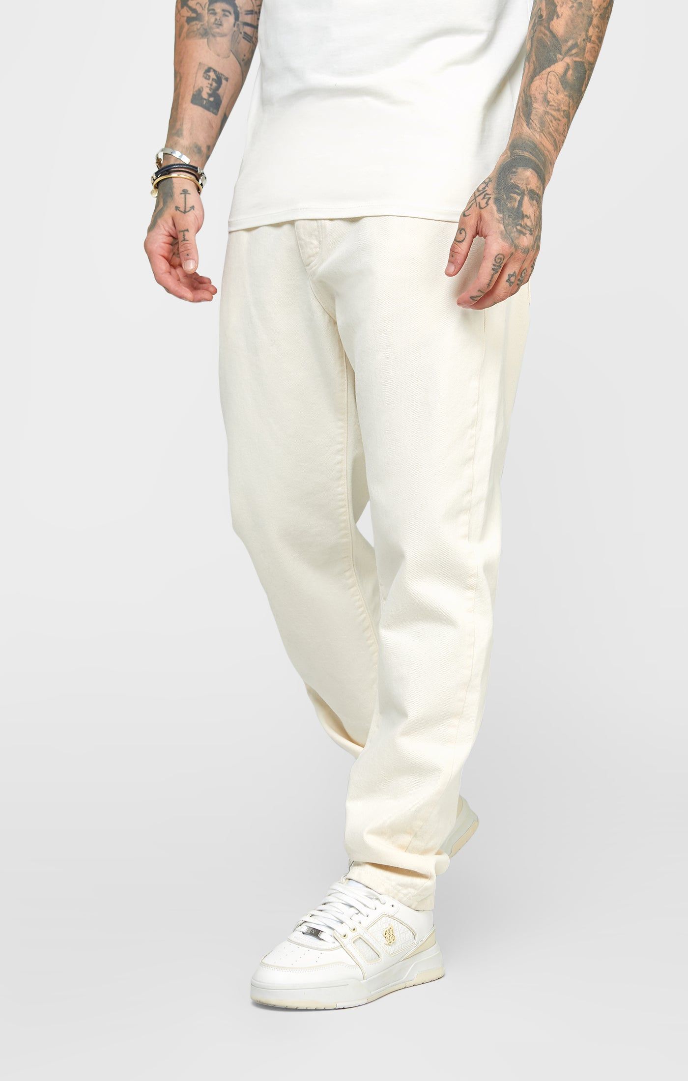 Ecru Relaxed Fit Denim Jean sold by Siksilk