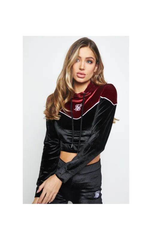 SikSilk Velour Piping Hoodie - Black & Burgundy sold by Siksilk