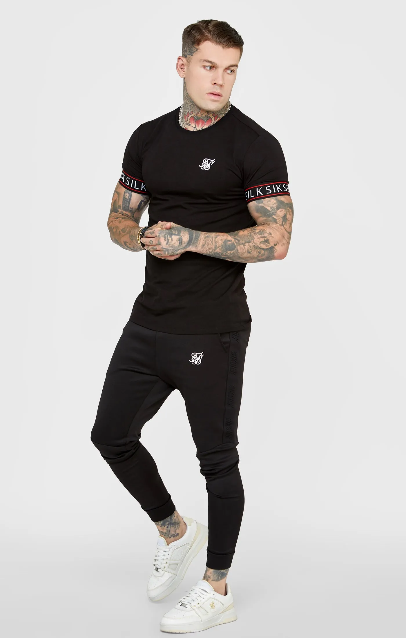 Black Taped Elasticated Cuff T-Shirt sold by Siksilk product image thumbnail 3