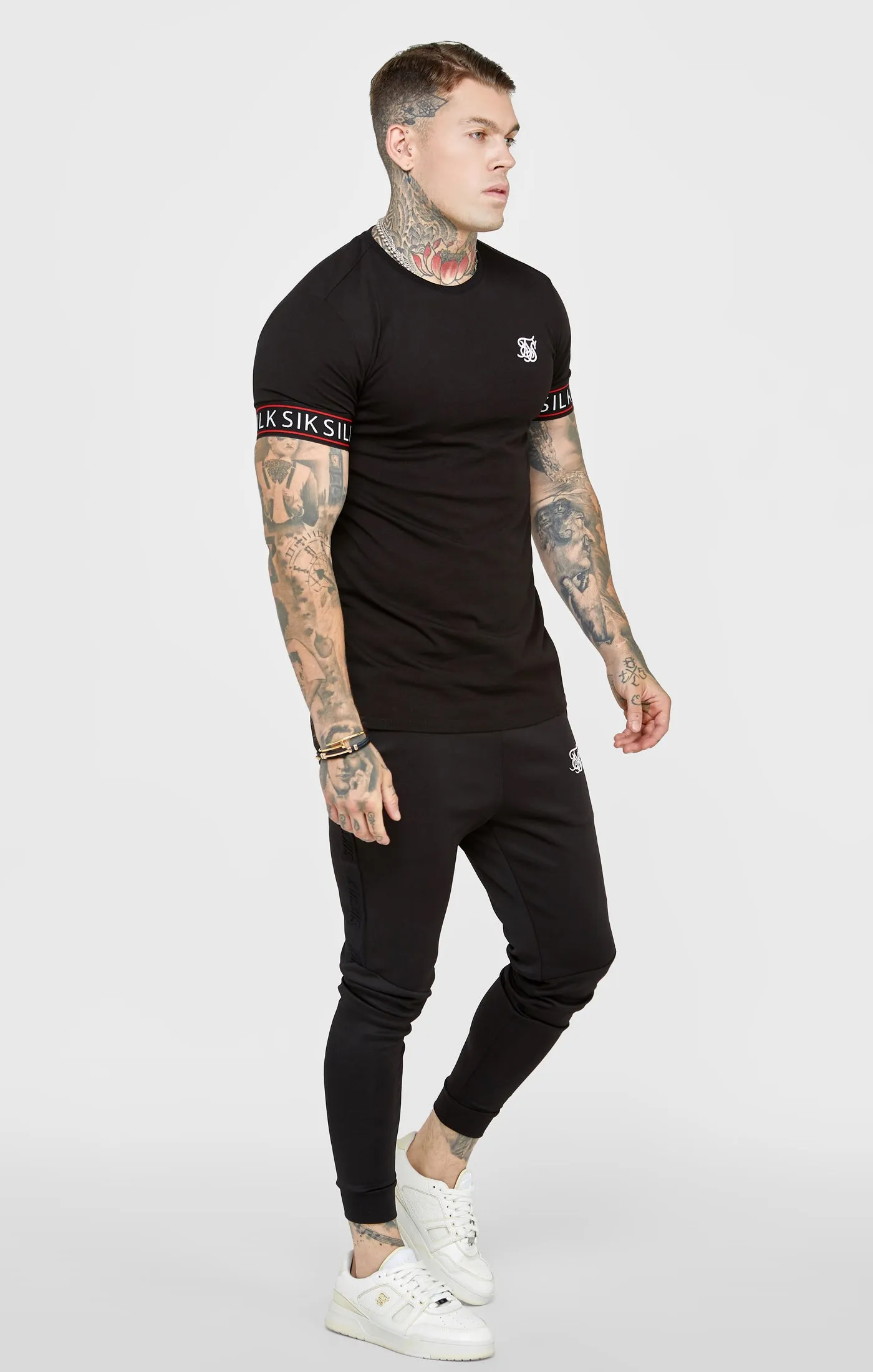 Black Taped Elasticated Cuff T-Shirt sold by Siksilk product image thumbnail 4