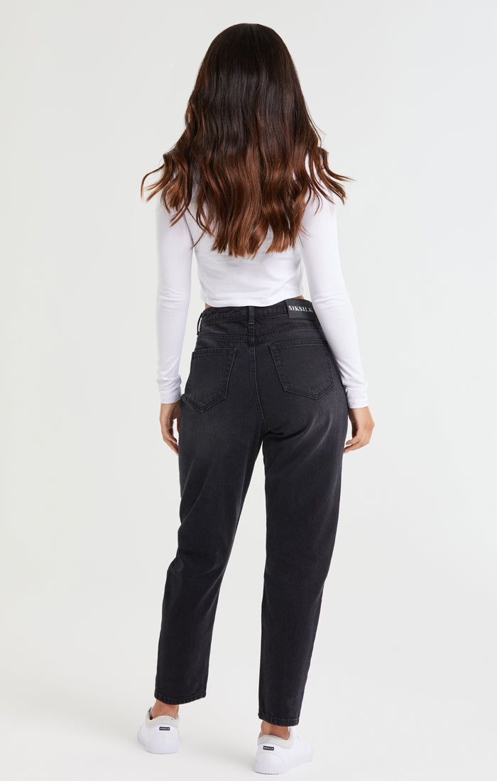 Washed Black Knee Rip Denim Mom Jean sold by Siksilk product image thumbnail 5