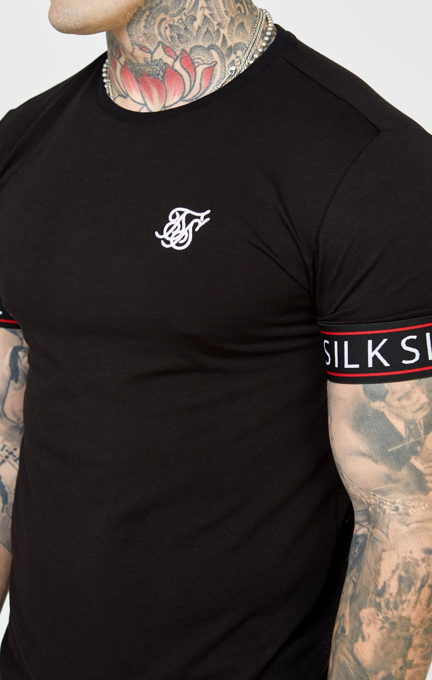 Black Taped Elasticated Cuff T-Shirt sold by Siksilk product image thumbnail 2