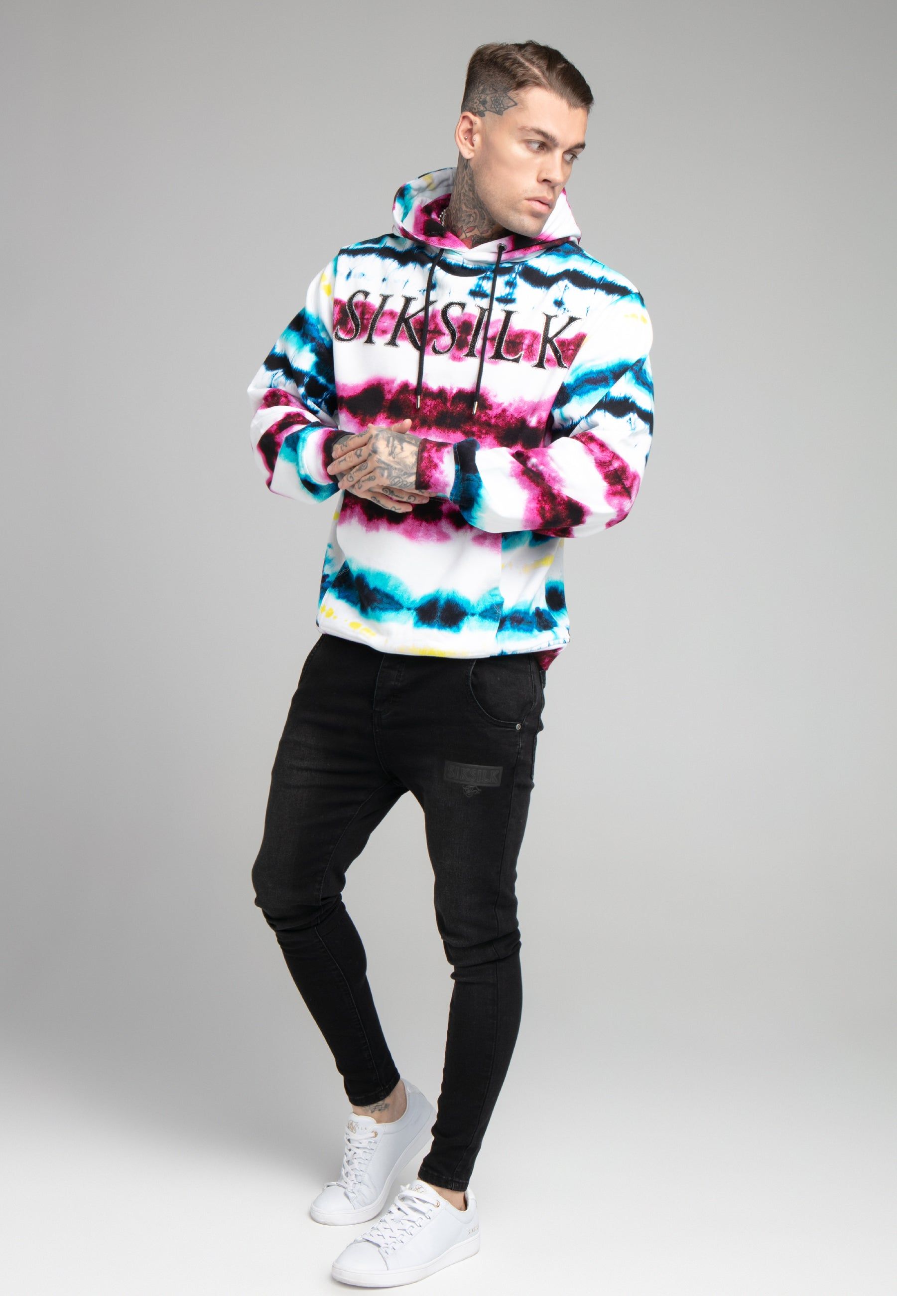 SikSilk Tie Dye Rhinestone Hoodie - White Blue Purple Yellow & Orange sold by Siksilk product image thumbnail 4