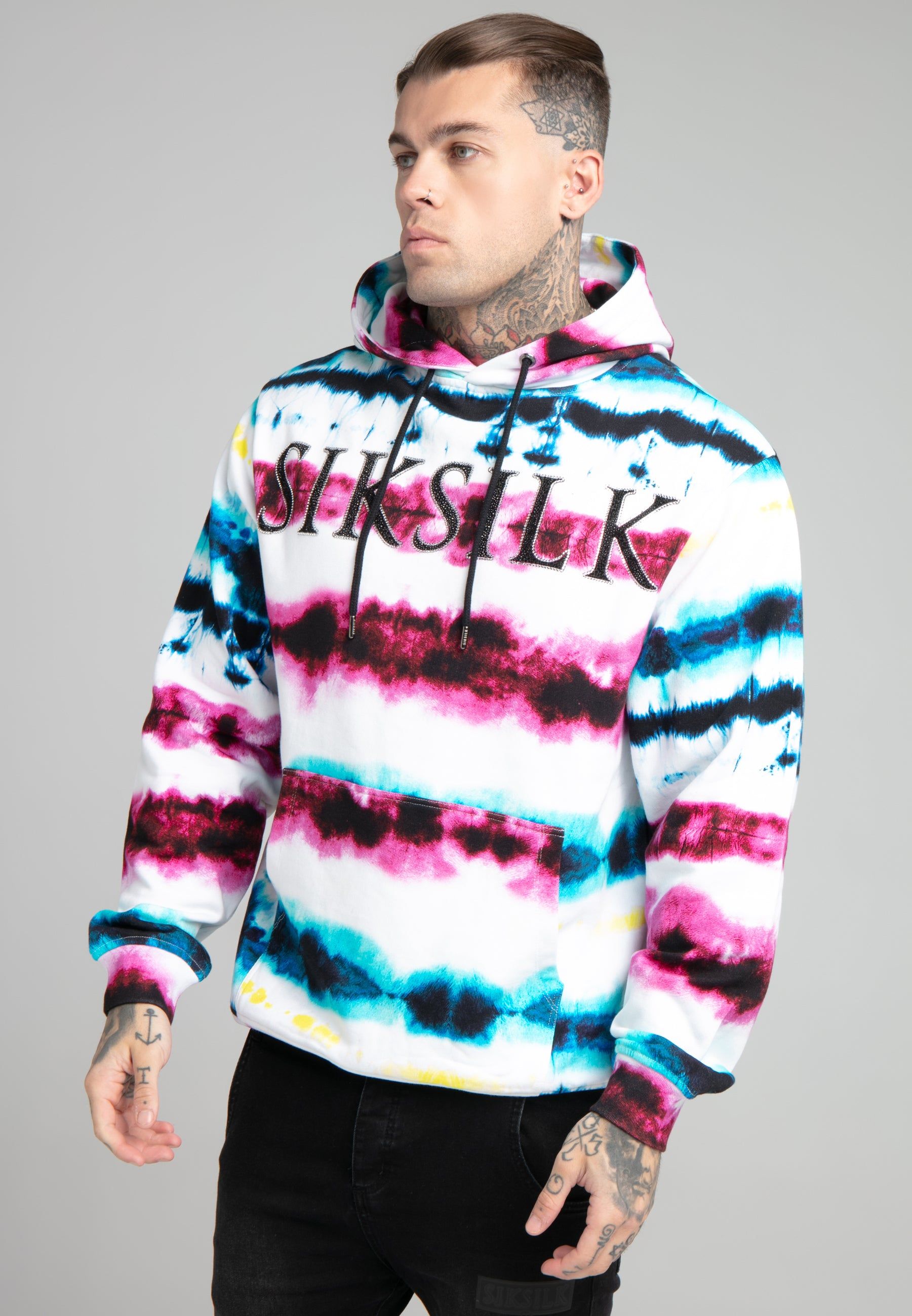 SikSilk Tie Dye Rhinestone Hoodie - White Blue Purple Yellow & Orange sold by Siksilk