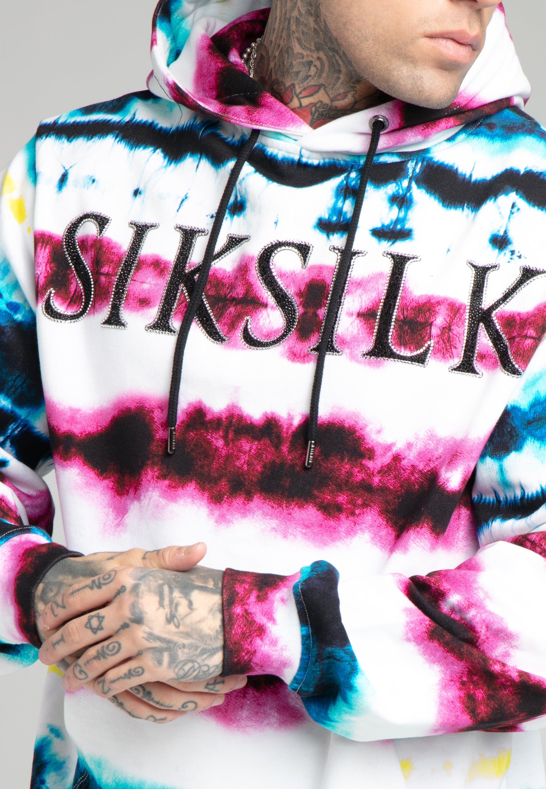 SikSilk Tie Dye Rhinestone Hoodie - White Blue Purple Yellow & Orange sold by Siksilk product image thumbnail 2