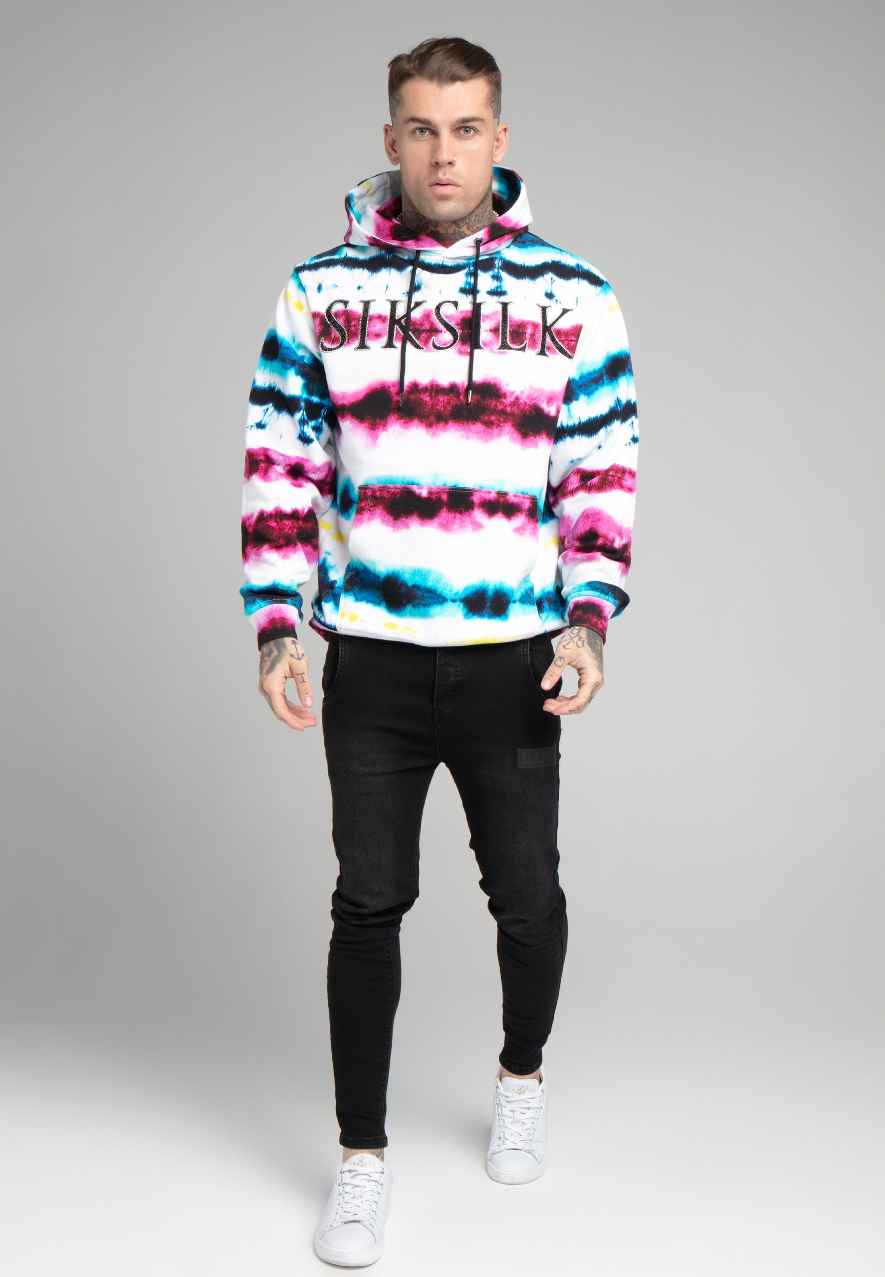 SikSilk Tie Dye Rhinestone Hoodie - White Blue Purple Yellow & Orange sold by Siksilk product image thumbnail 3