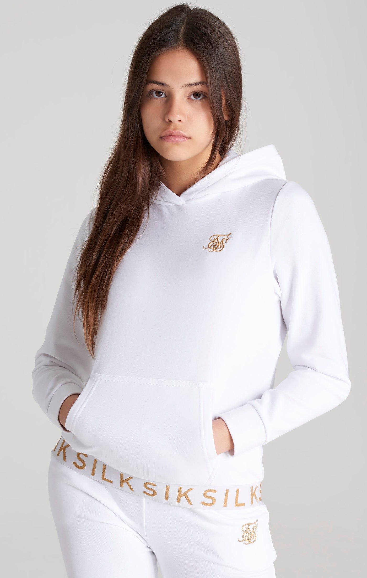 Girls White Taped Overhead Hoodie sold by Siksilk