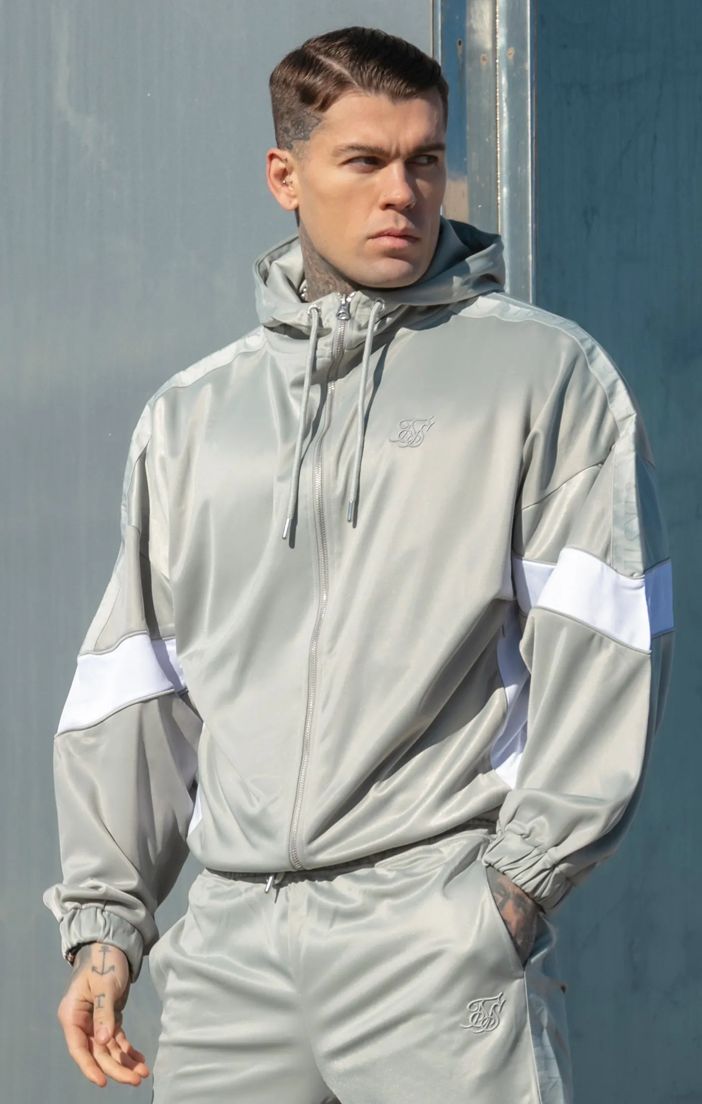 Grey Tape Zip Thru Track Jacket sold by Siksilk