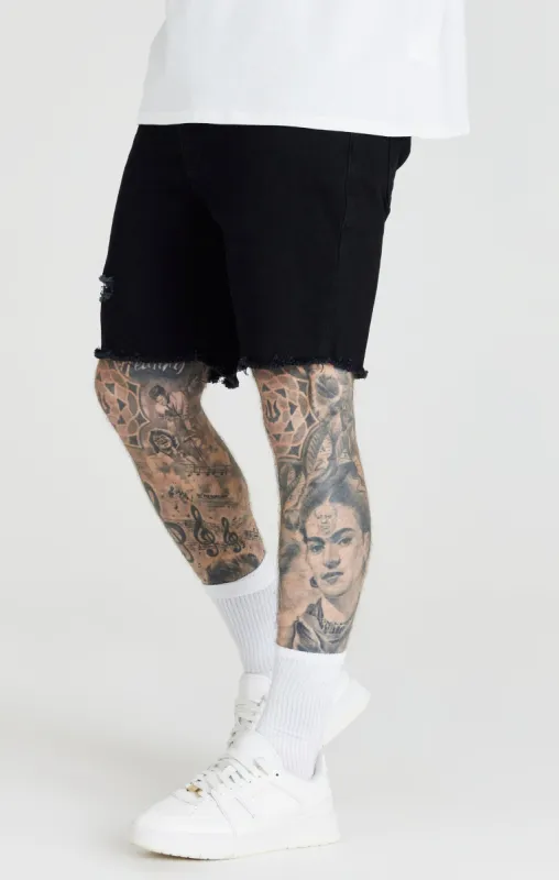 Black Distressed Denim Short sold by Siksilk