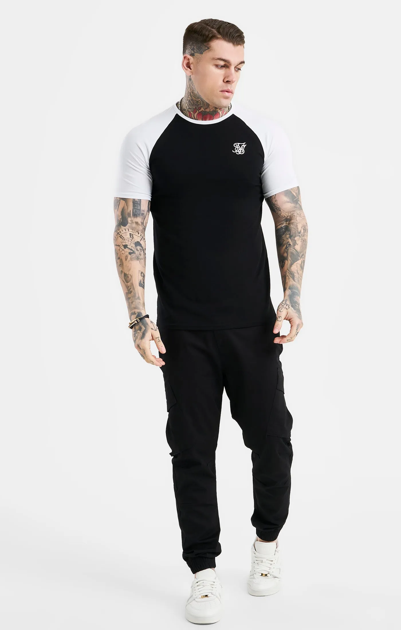 Black Raglan Muscle Fit T-Shirt sold by Siksilk product image thumbnail 4