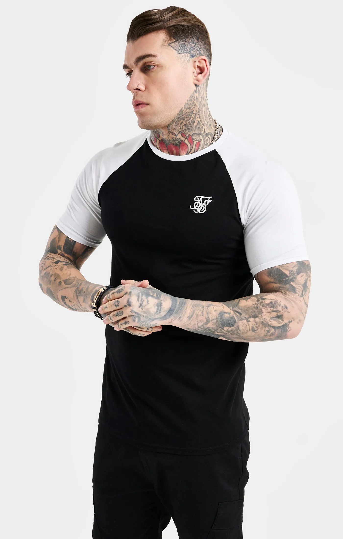 Black Raglan Muscle Fit T-Shirt sold by Siksilk