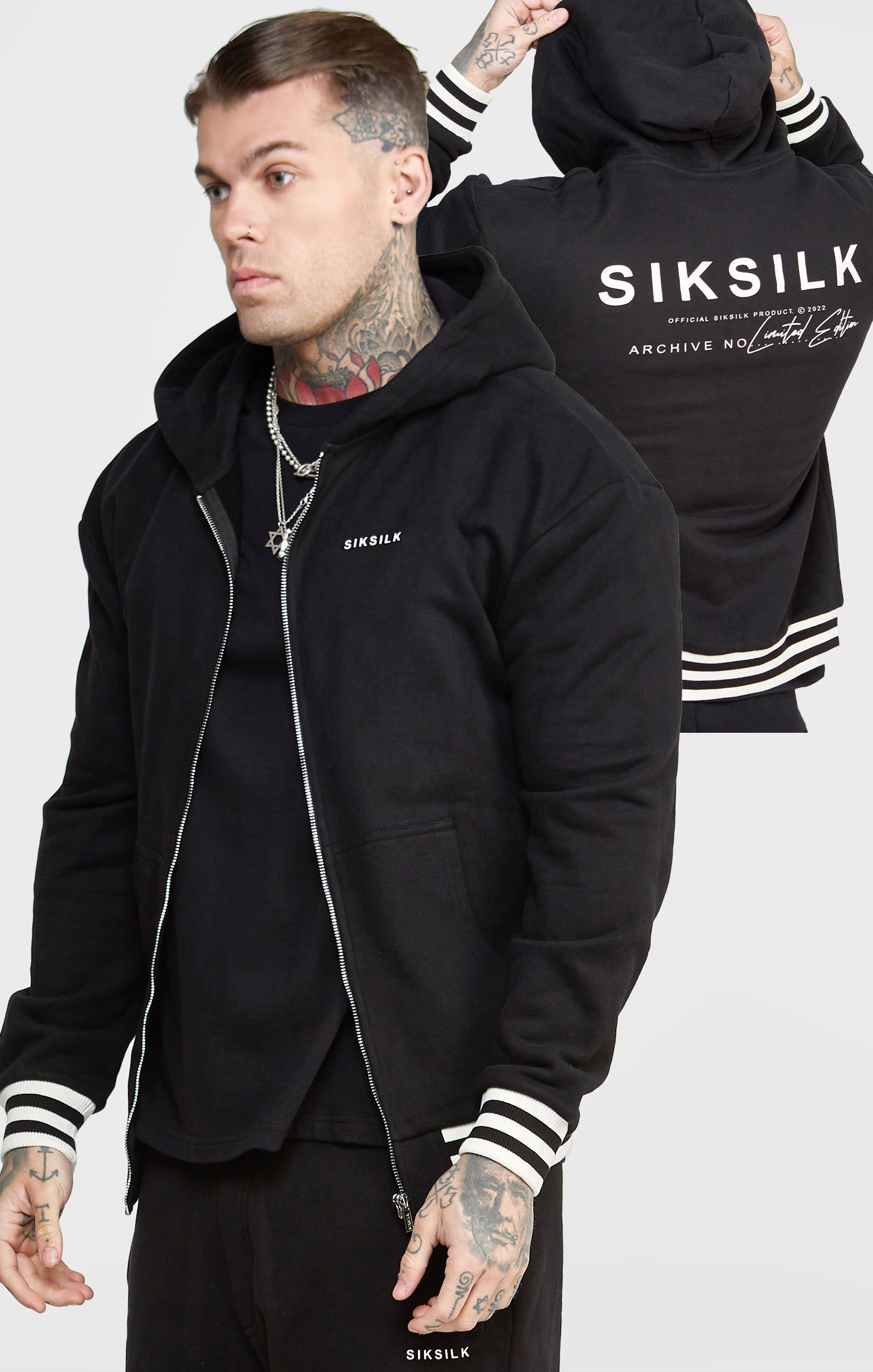 Black Back Logo Zip-Thru Hoodie sold by Siksilk