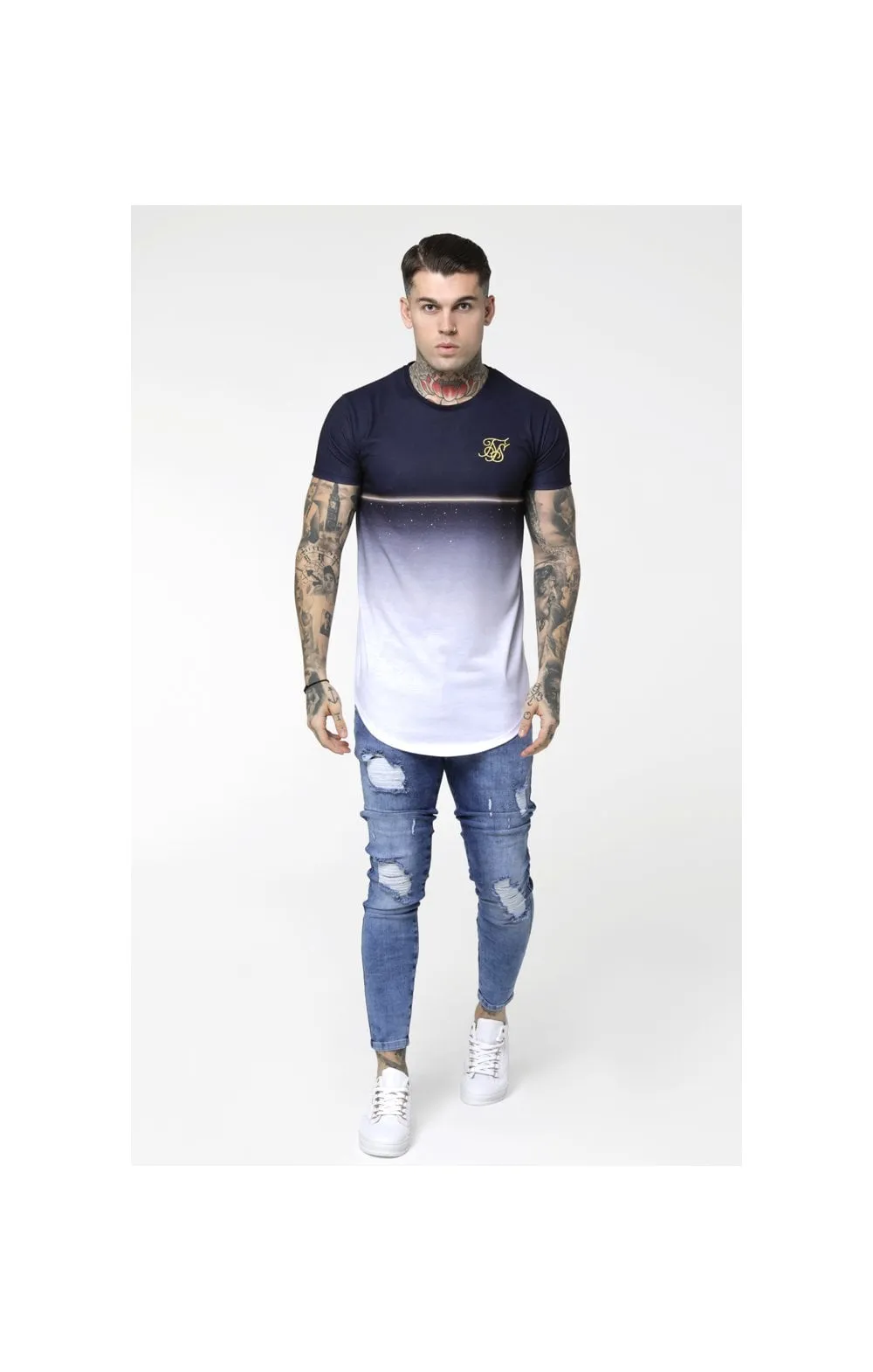 SikSilk S/S Gold Fleck Curved Hem Tee - Navy sold by Siksilk product image thumbnail 5