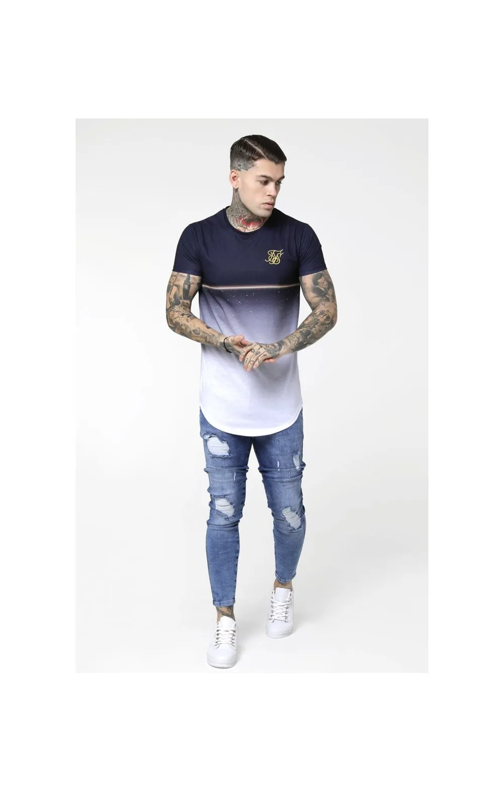 SikSilk S/S Gold Fleck Curved Hem Tee - Navy sold by Siksilk product image thumbnail 4