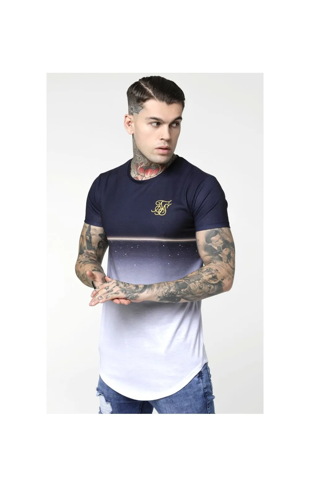 SikSilk S/S Gold Fleck Curved Hem Tee - Navy sold by Siksilk