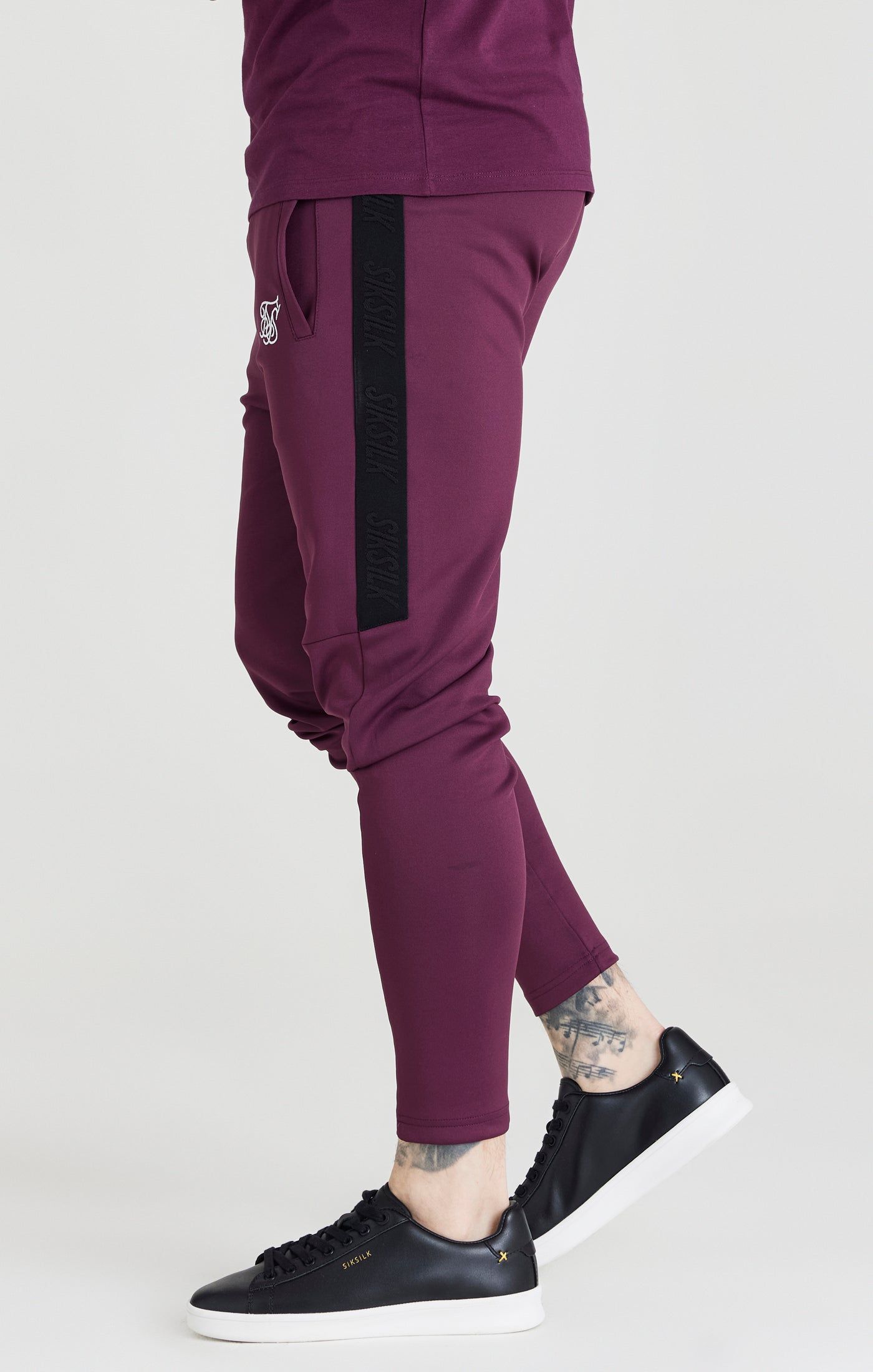 SikSilk Taped Athlete Loose Fit Pant - Burgundy & Black sold by Siksilk product image thumbnail 3