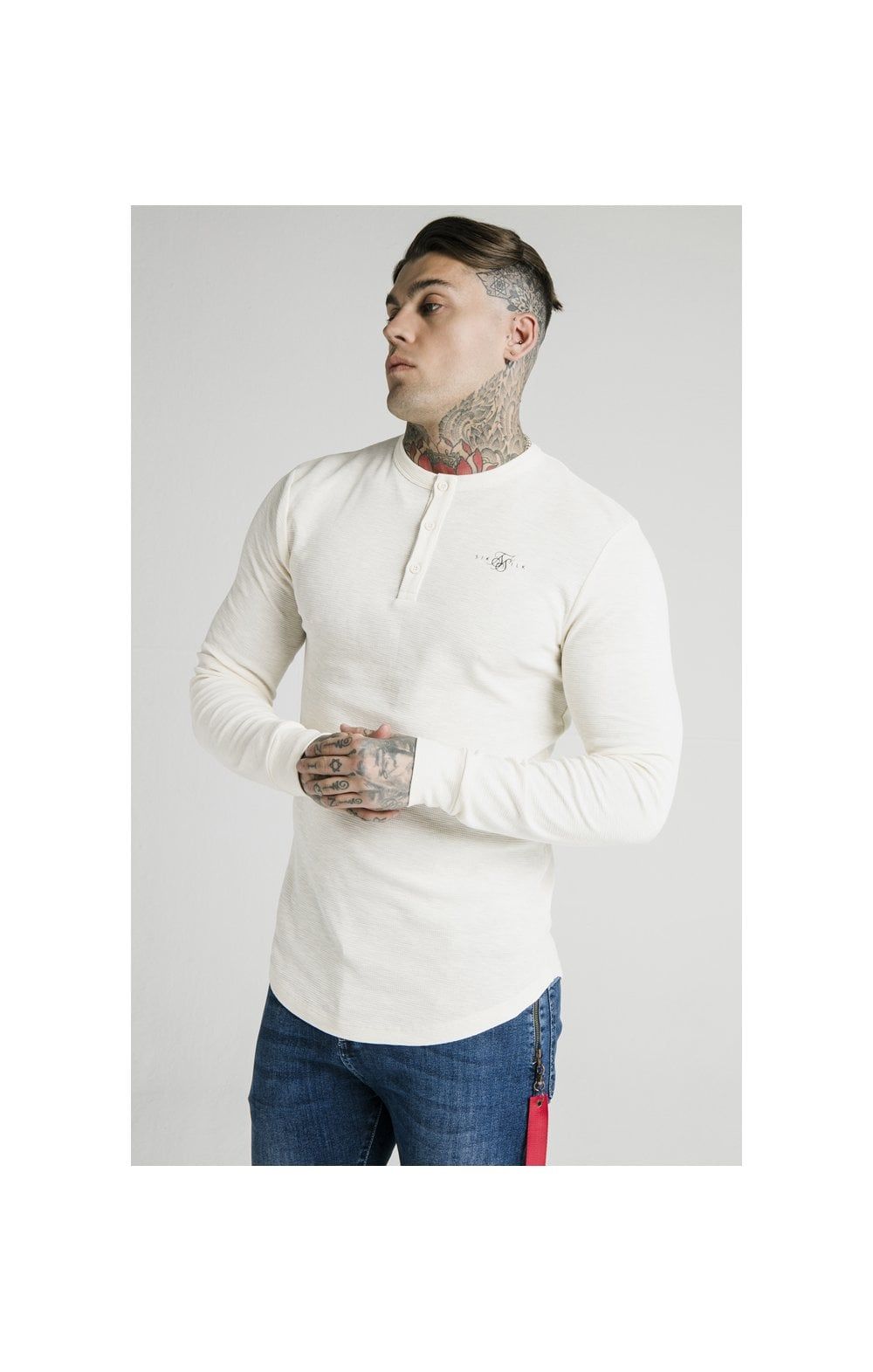 SikSilk Long Sleeve Button Down Tee – Ecru sold by Siksilk