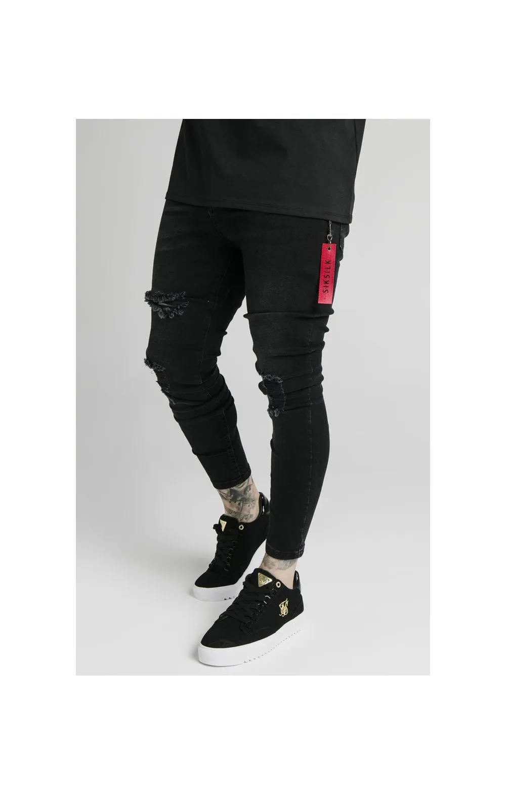 SikSilk Distressed Flight Jeans – Washed Black sold by Siksilk