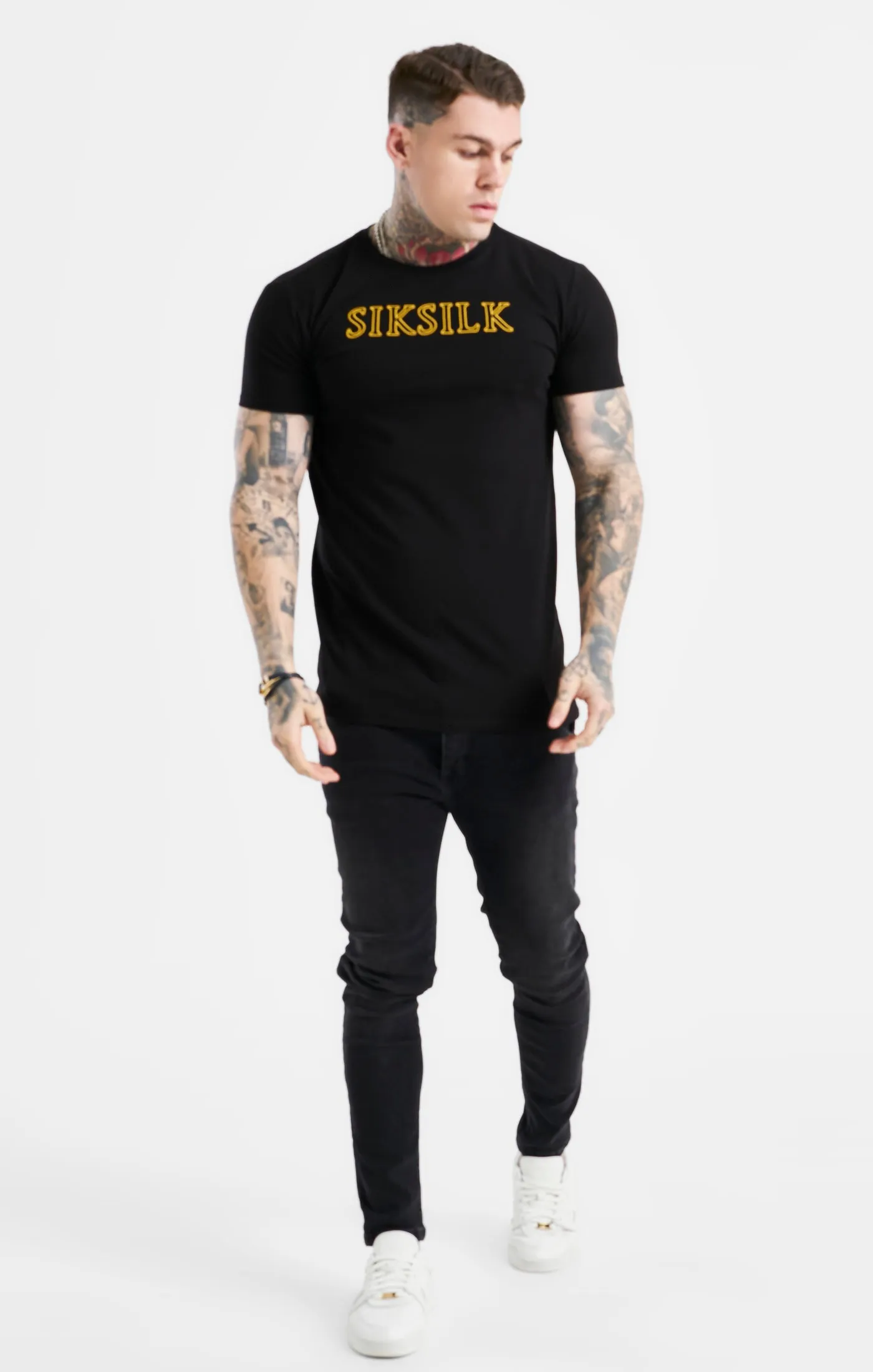 Black SikSilk Logo Muscle Fit T-Shirt sold by Siksilk product image thumbnail 3