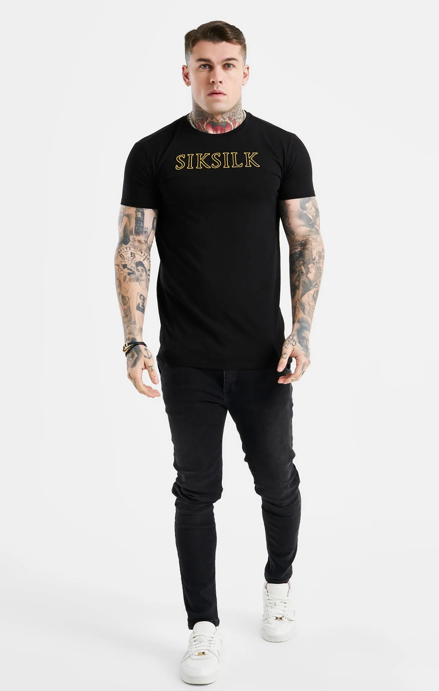 Black SikSilk Logo Muscle Fit T-Shirt sold by Siksilk product image thumbnail 4