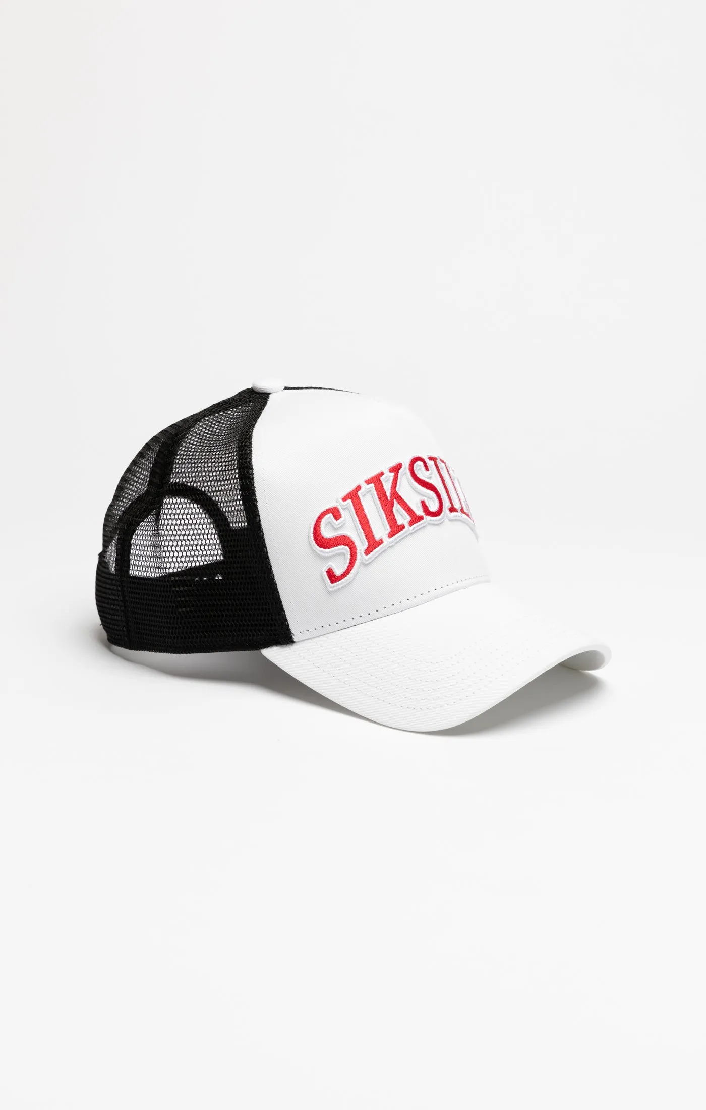 White Mesh Shadow Logo Trucker Cap sold by Siksilk