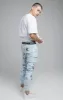 Blue Tie Dye Distressed Elasticated Jean sold by Siksilk