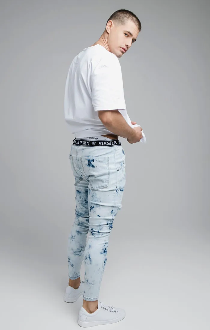 Blue Tie Dye Distressed Elasticated Jean sold by Siksilk product image thumbnail 4