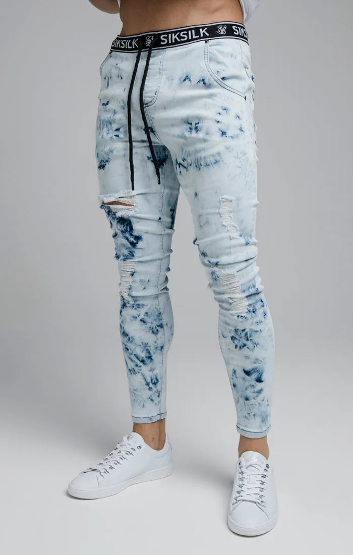 Blue Tie Dye Distressed Elasticated Jean sold by Siksilk