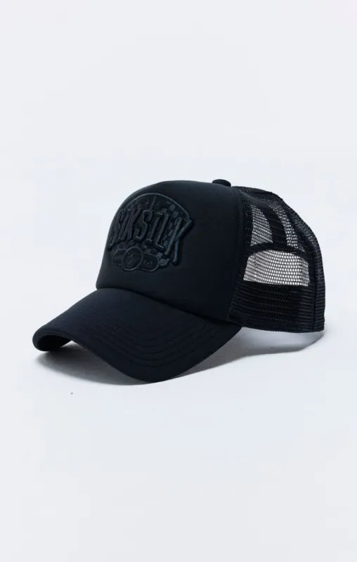 Black Applique Patch Foam Mesh Trucker Cap sold by Siksilk