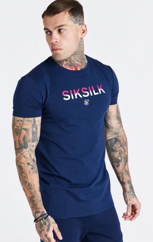 Navy Print Muscle Fit T-Shirt sold by Siksilk